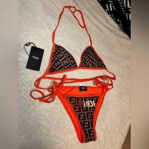 Fendi Vibrant Orange and Black Bikini